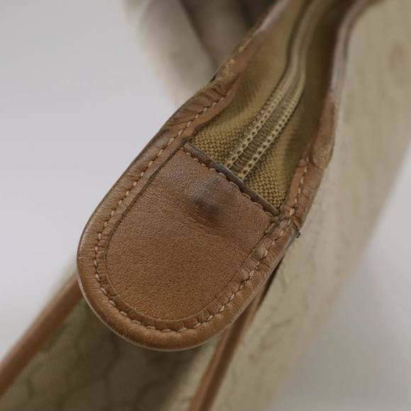 Christian Dior Honeycomb Canvas Clutch Bag PVC Leather Beige Auth bs20832